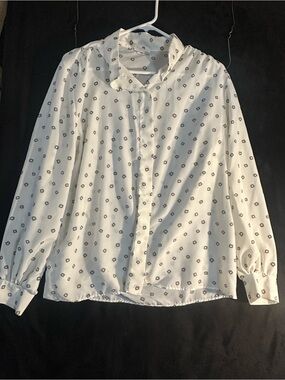 Russ White Blouse with Black Geometric Print